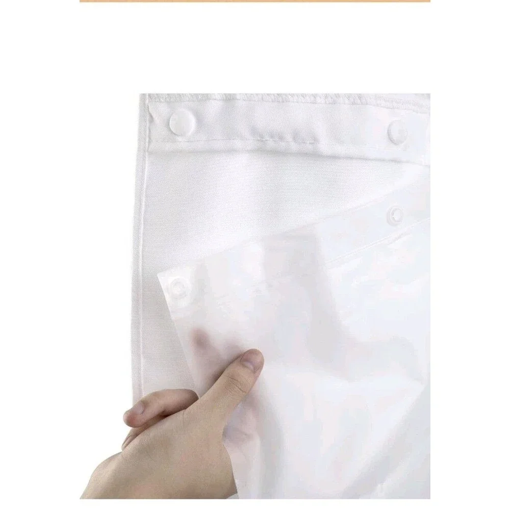 No Hook 70W x 63H Detach Button Liner Snap in Fabric Shower Curtain Replacement